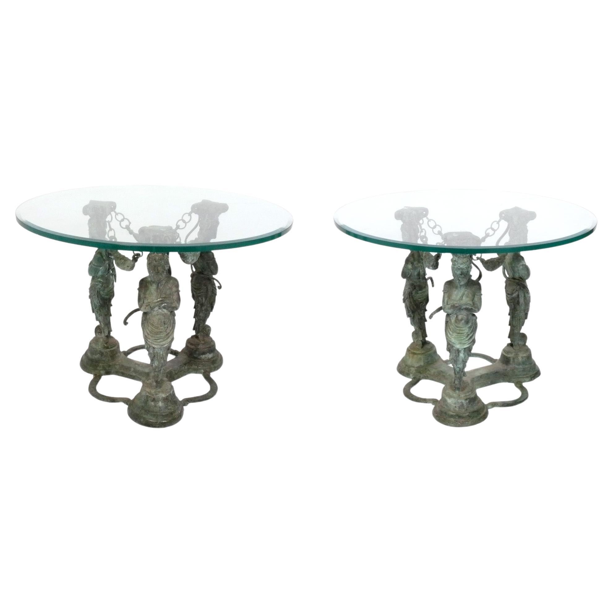 Pair of Neoclassical Grecian Bronze End Tables