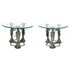 Vintage Pair of Neoclassical Grecian Bronze End Tables