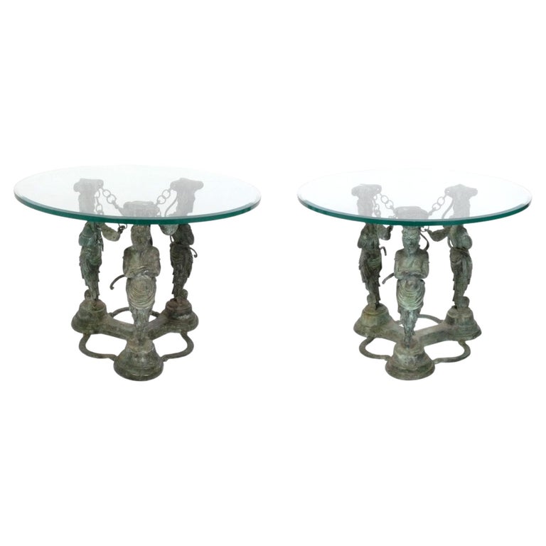 Pair of Neoclassical Grecian Bronze End Tables For Sale at 1stDibs