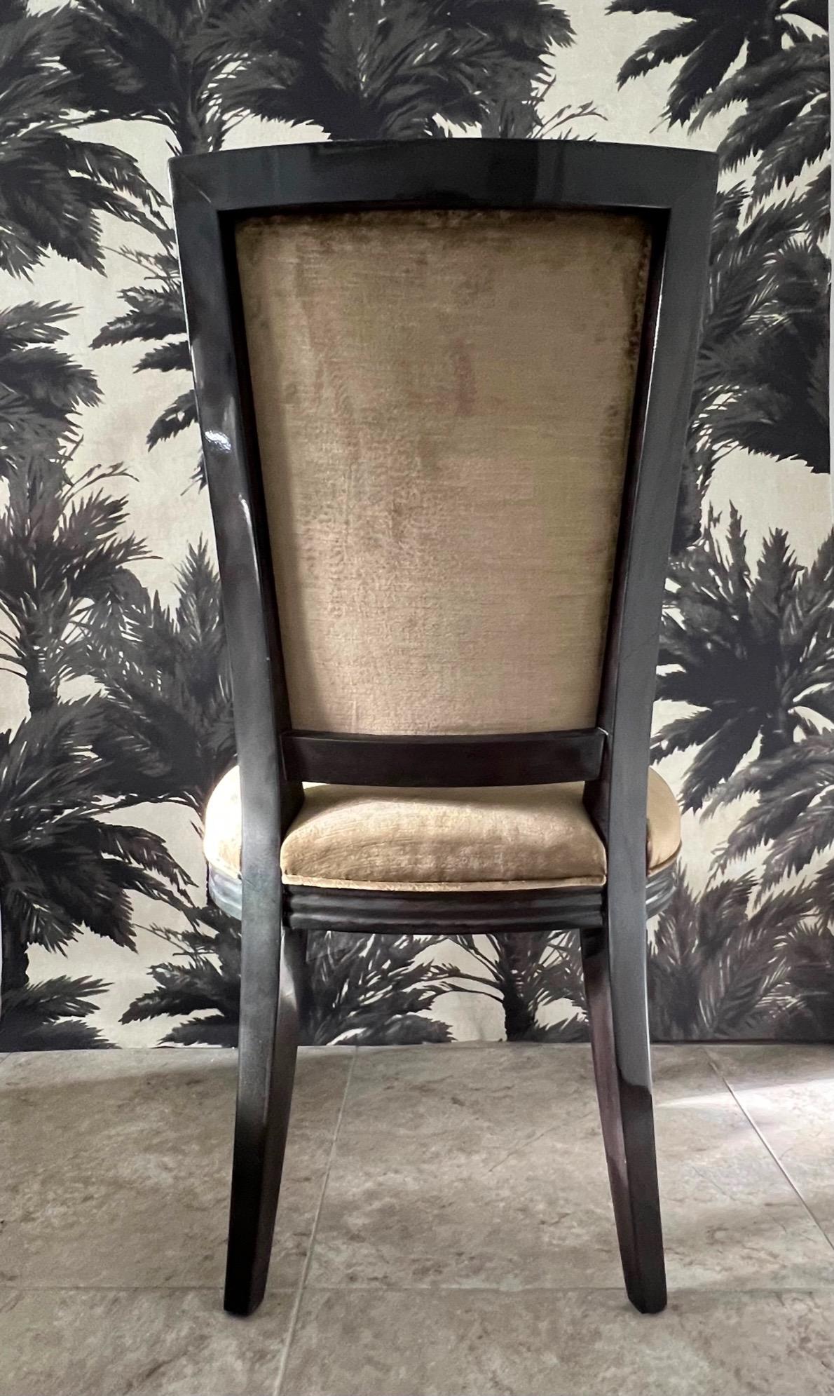 Pair of Neoclassical High Back Chairs in Crushed Velvet and Ebony, c. 1940's 6
