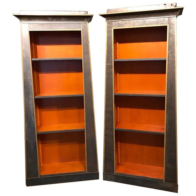 Pair of Neoclassical Style Iron Clad Bookshelves