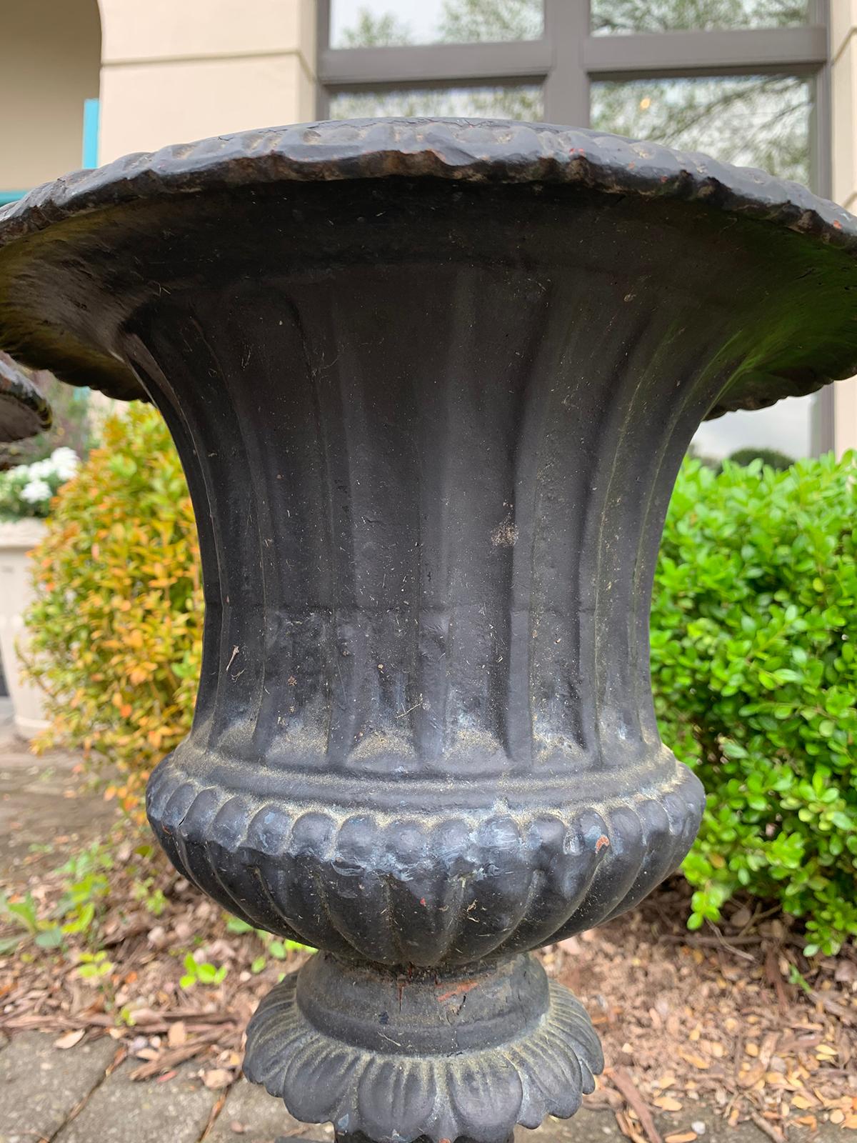 Pair of Neoclassical Iron Urns with Stands, circa 1900 2