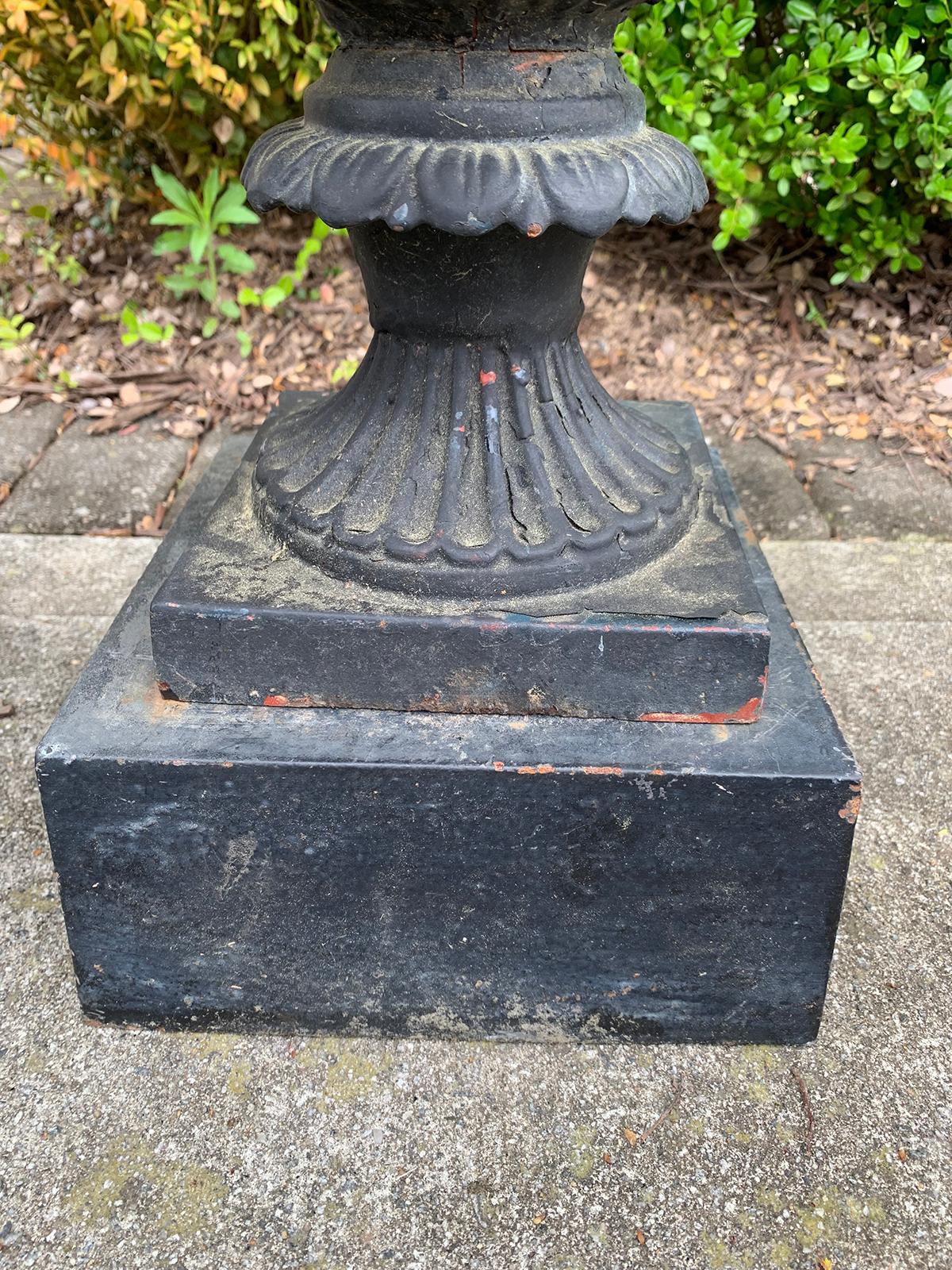 Pair of Neoclassical Iron Urns with Stands, circa 1900 5
