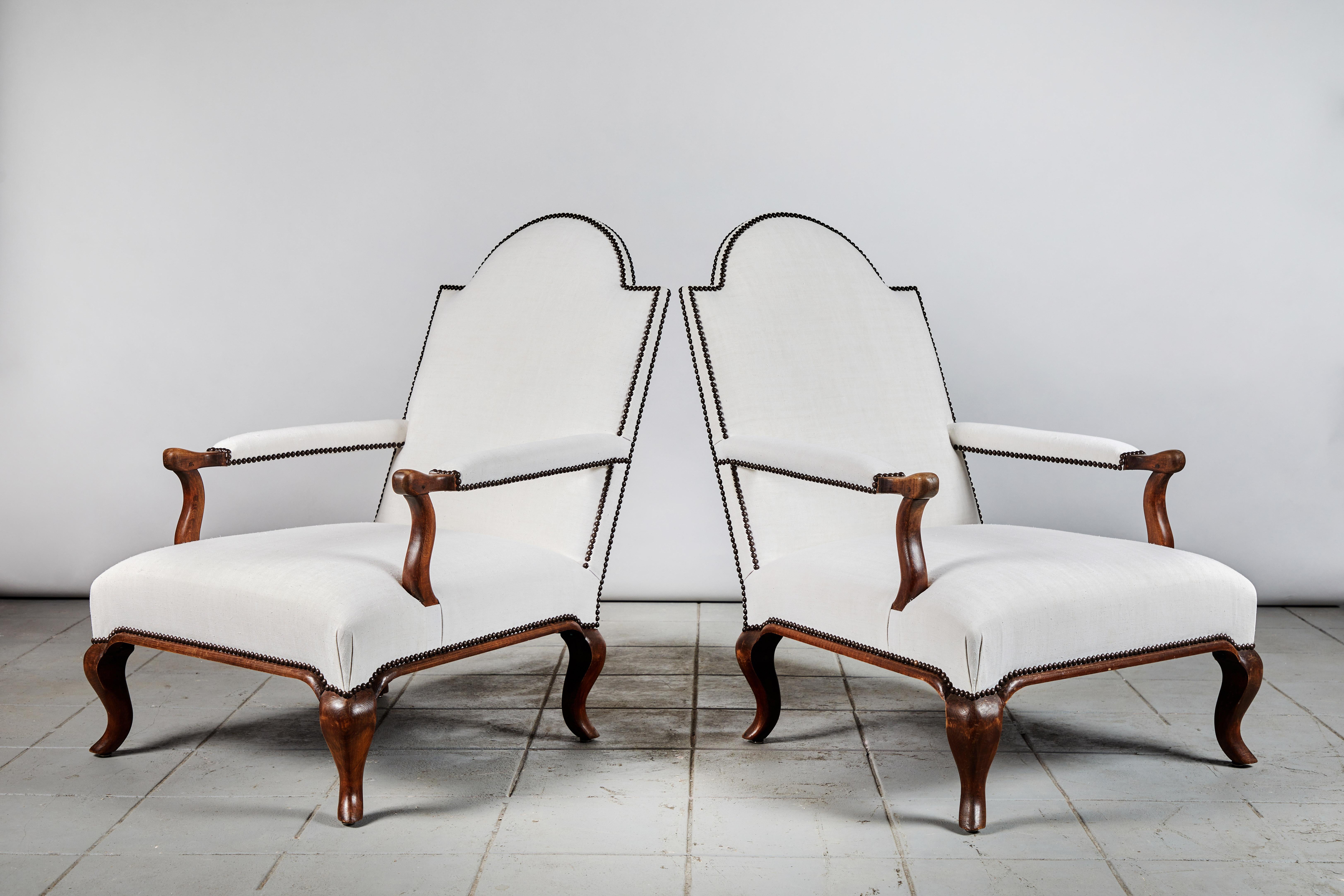 Linen Pair of Neoclassical Italian Chairs
