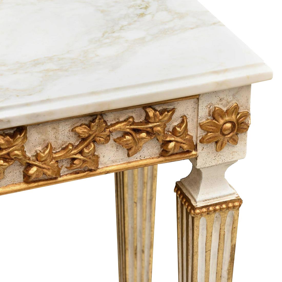 20th Century Pair of Neoclassical Italian Gilt and Marble Console Tables