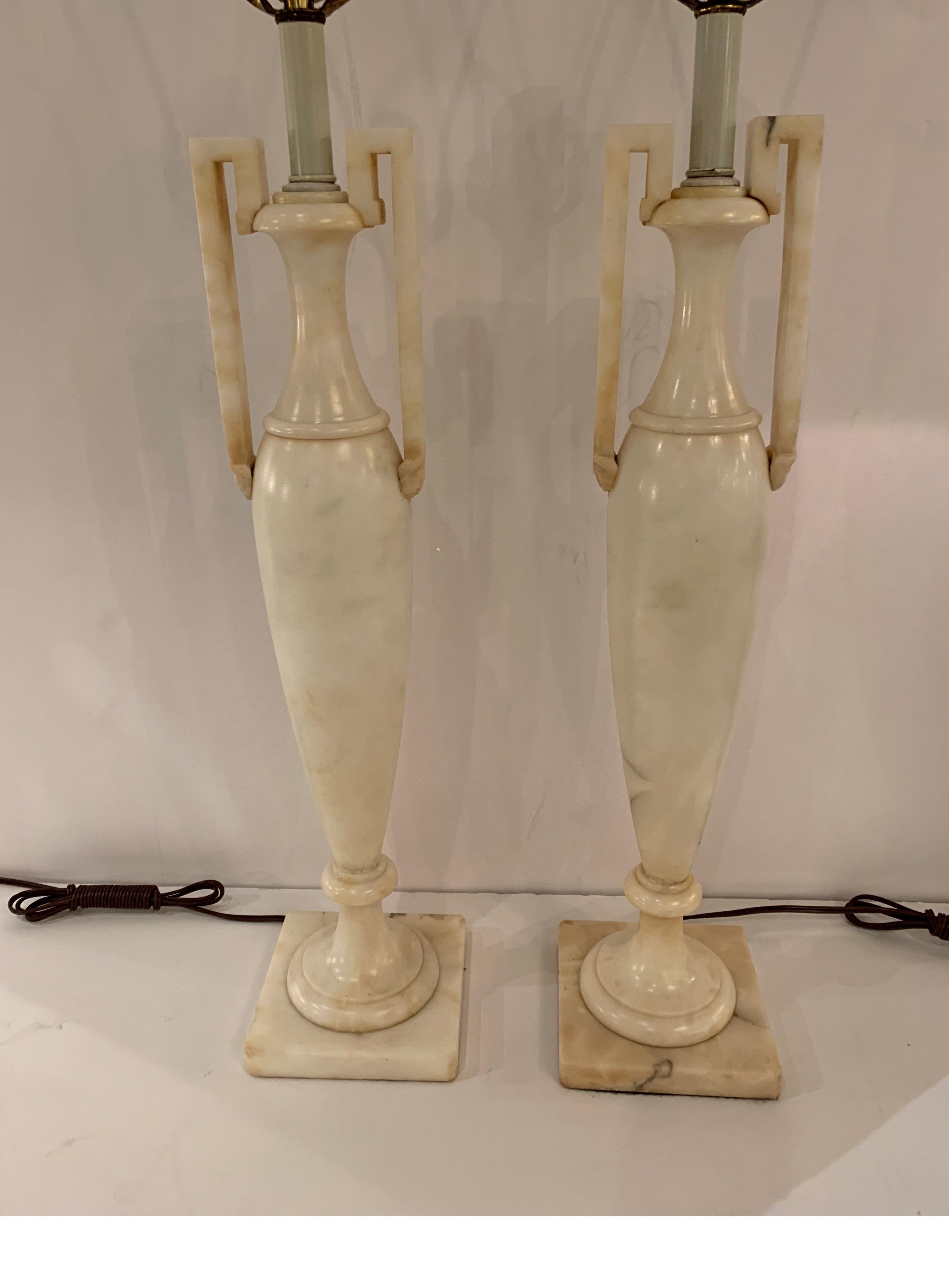 Mid-20th Century Pair of Neoclassical Italian Marble Lamps