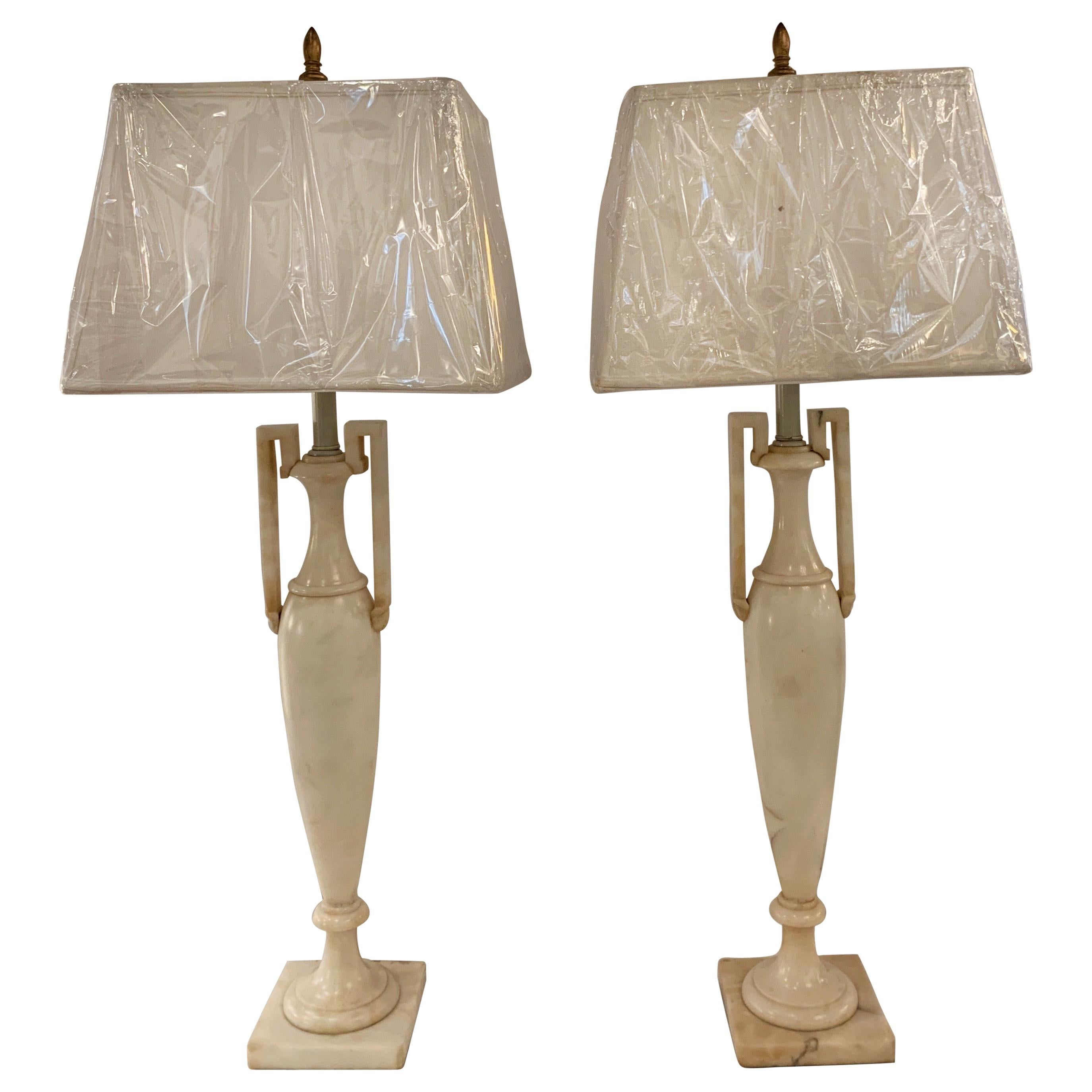Pair of Neoclassical Italian Marble Lamps