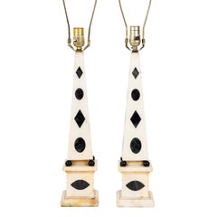 Pair of Neoclassical Italian Obelisk Lamps, circa 1950