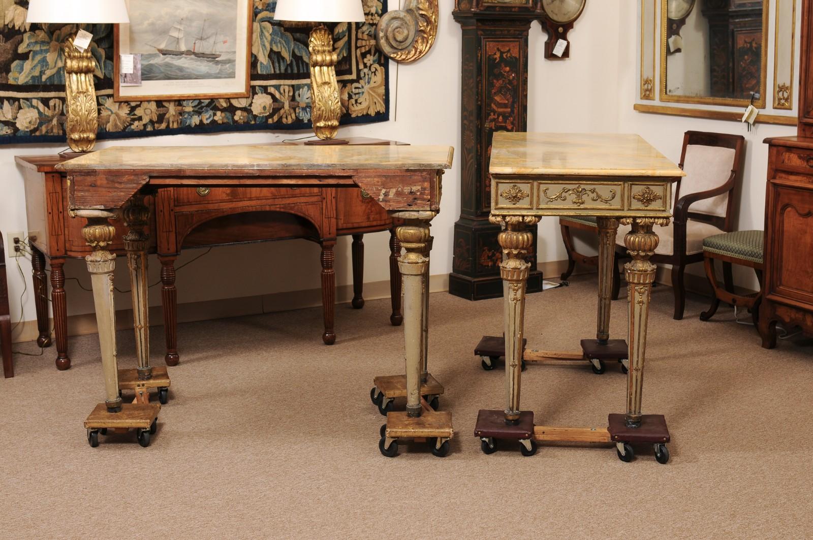 Pair of Neoclassical Italian Painted & Parcel Gilt Console Table For Sale 5