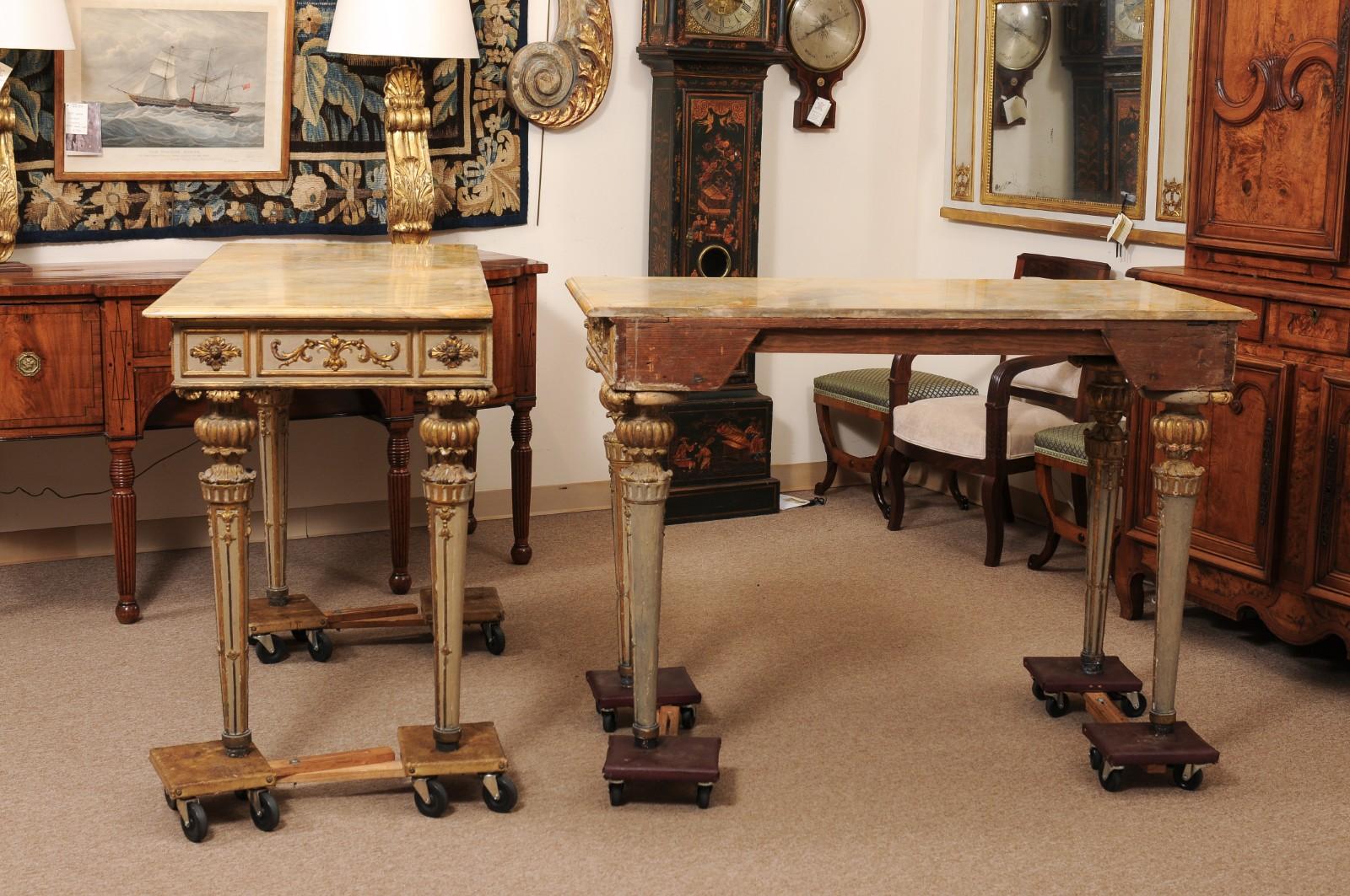 Pair of Neoclassical Italian Painted & Parcel Gilt Console Table For Sale 8