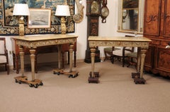 Pair of Neoclassical Italian Painted & Parcel Gilt Console Table