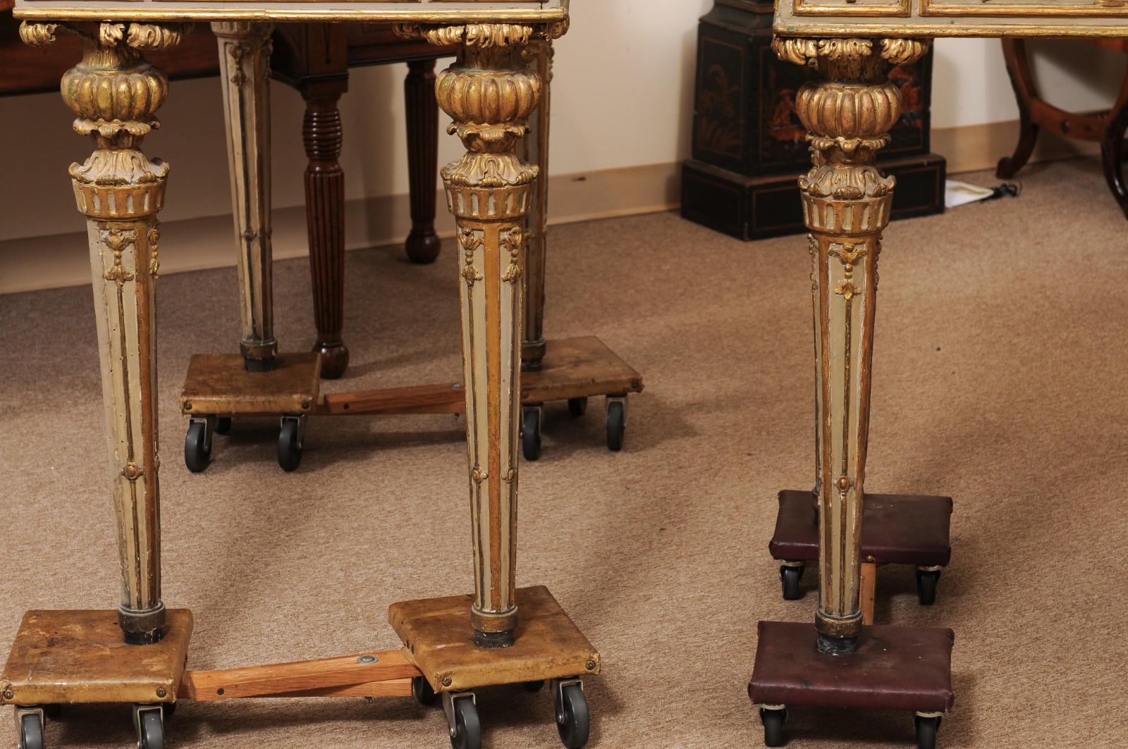 Pair of Neoclassical Italian Painted & Parcel Gilt Console Table For Sale 2