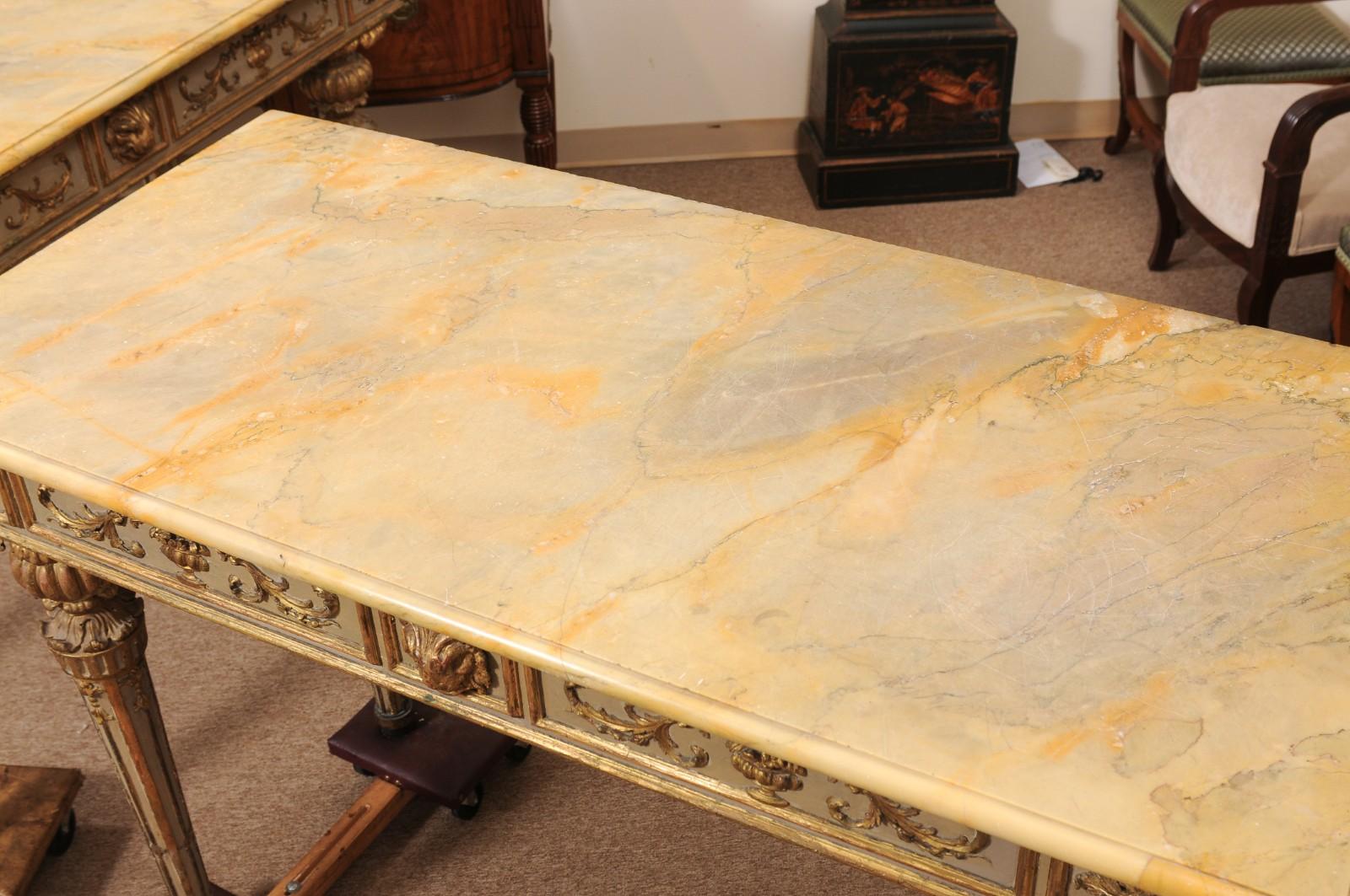 Pair of Neoclassical Italian Painted & Parcel Gilt Console Table For Sale 3