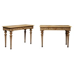 Pair of Neoclassical Italian Painted & Parcel Gilt Console Table