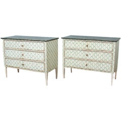 Pair of Neoclassical Italian Painted Three-Drawer Commodes, Custom Designed