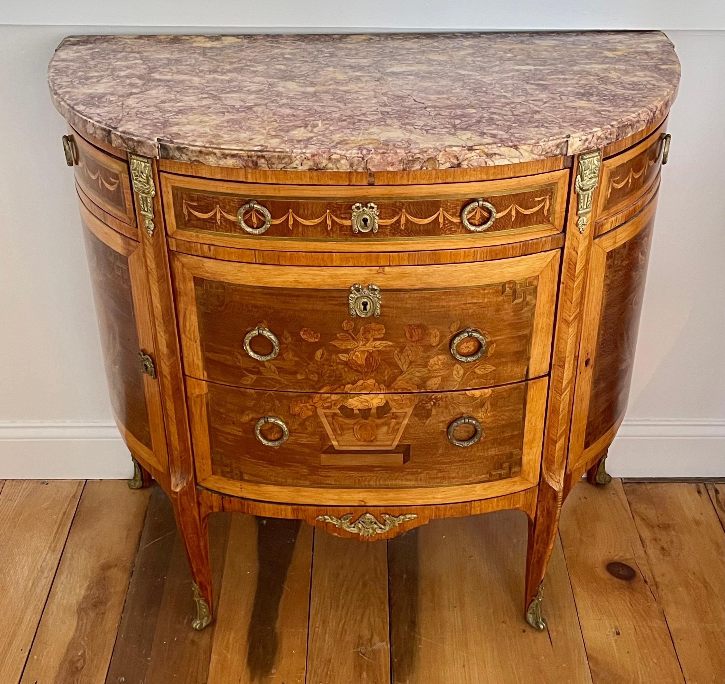 Pair of Neoclassical Kingwood Demi-Lune Commodes For Sale 5