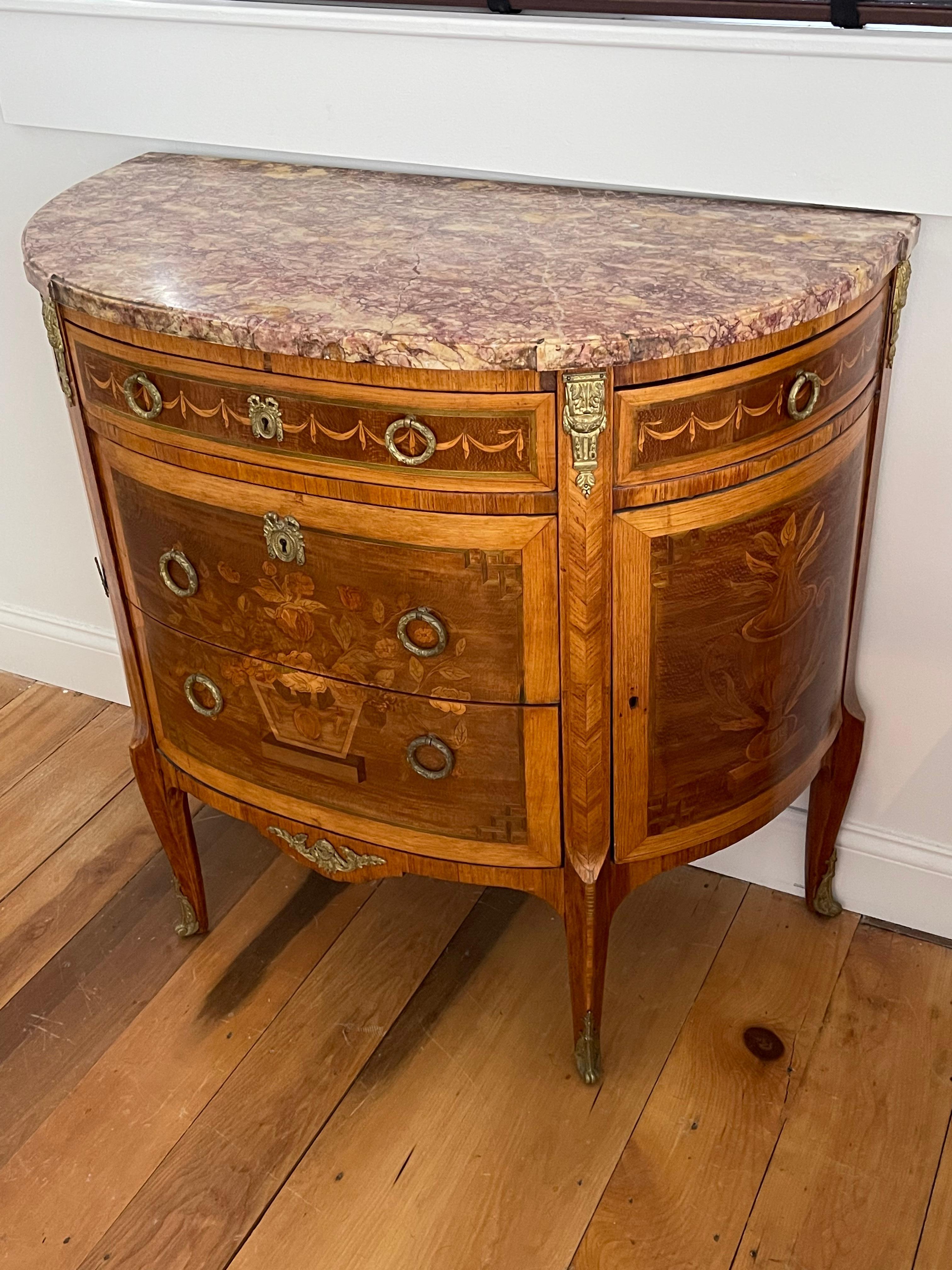 French Pair of Neoclassical Kingwood Demi-Lune Commodes For Sale