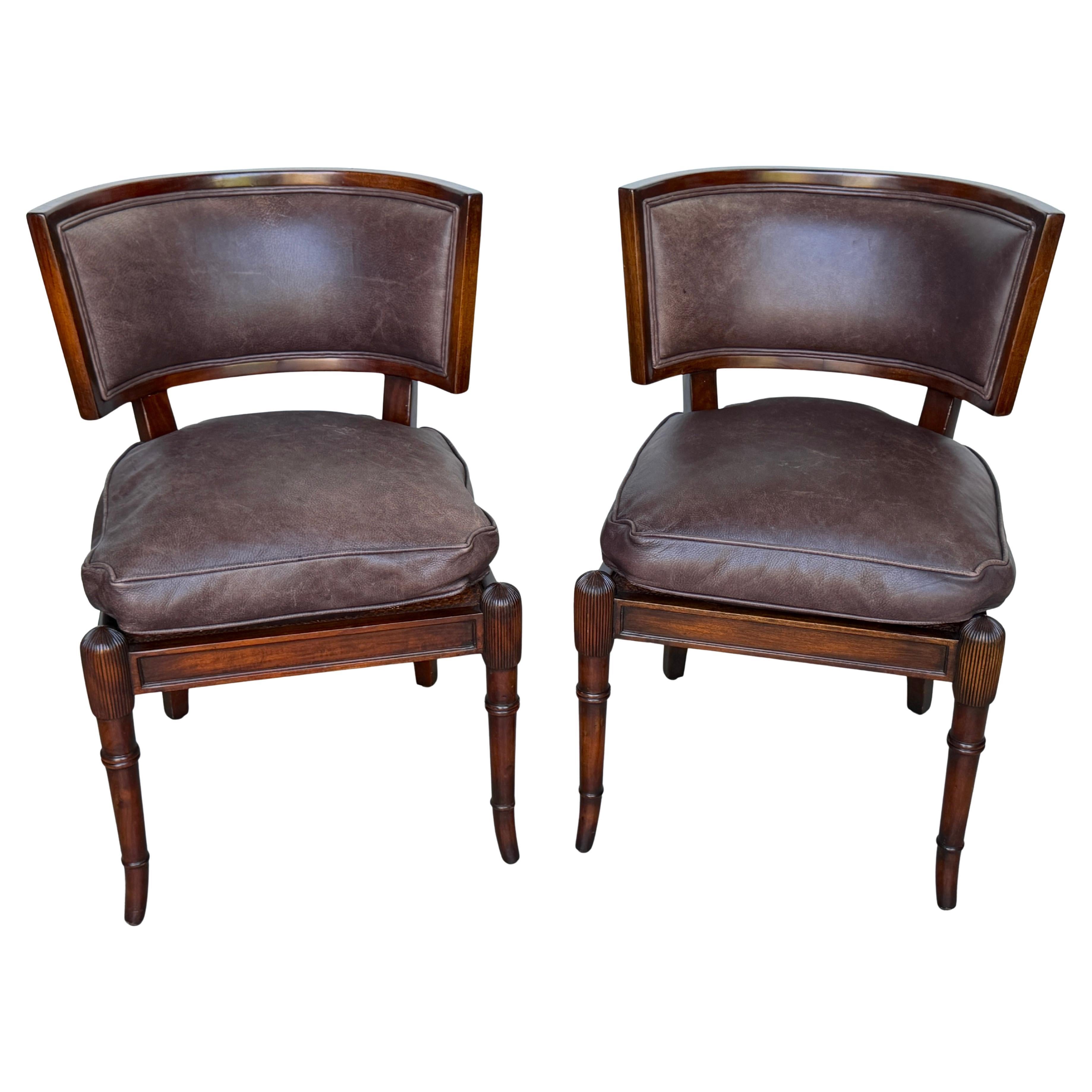 Pair of Neoclassical Klismos Chairs with Caned Seats and Leather Cushions For Sale
