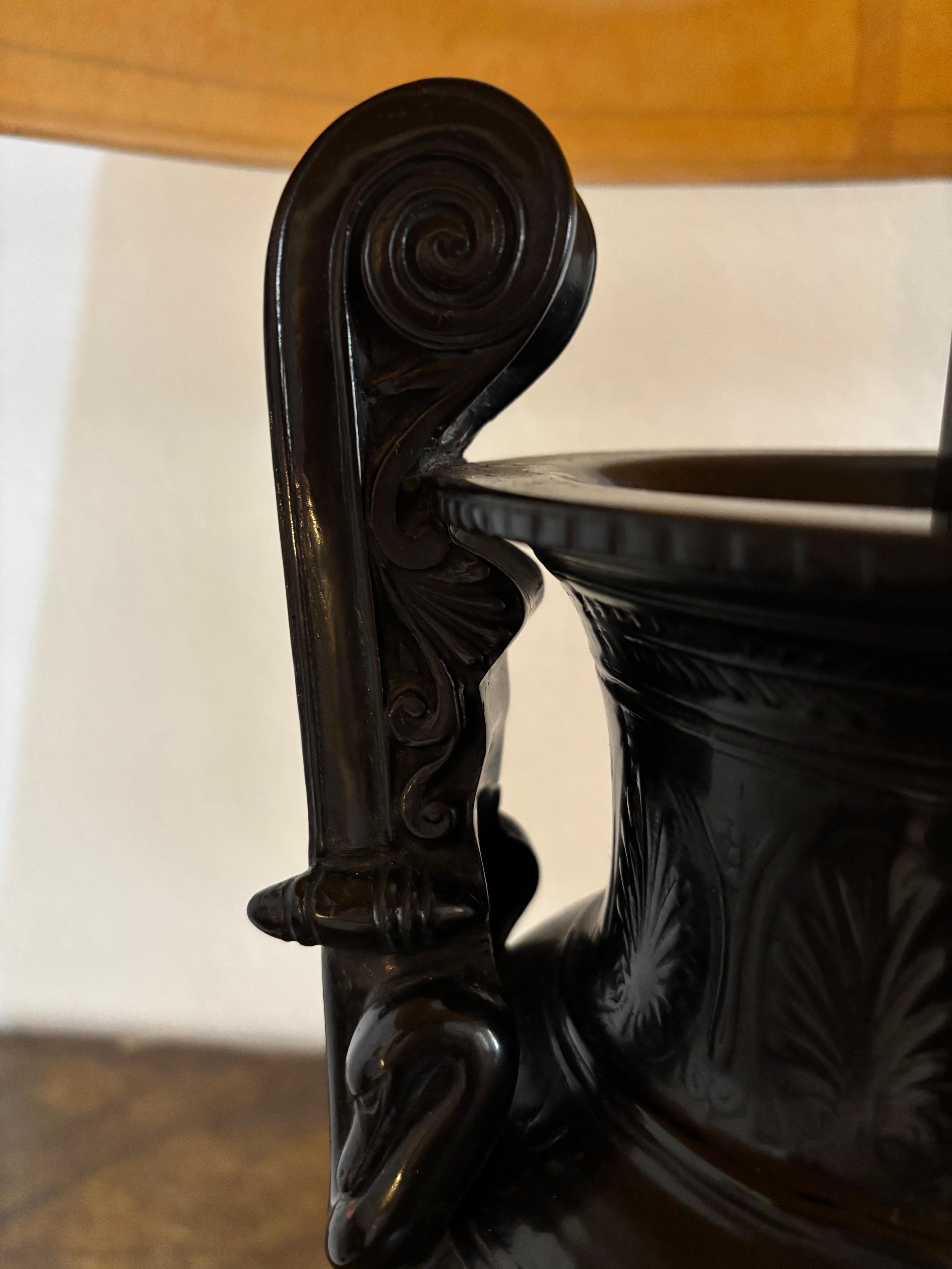 French Pair of Neoclassical Lamps Antique Vase Decor, Black Resin, Circa 1970, France For Sale