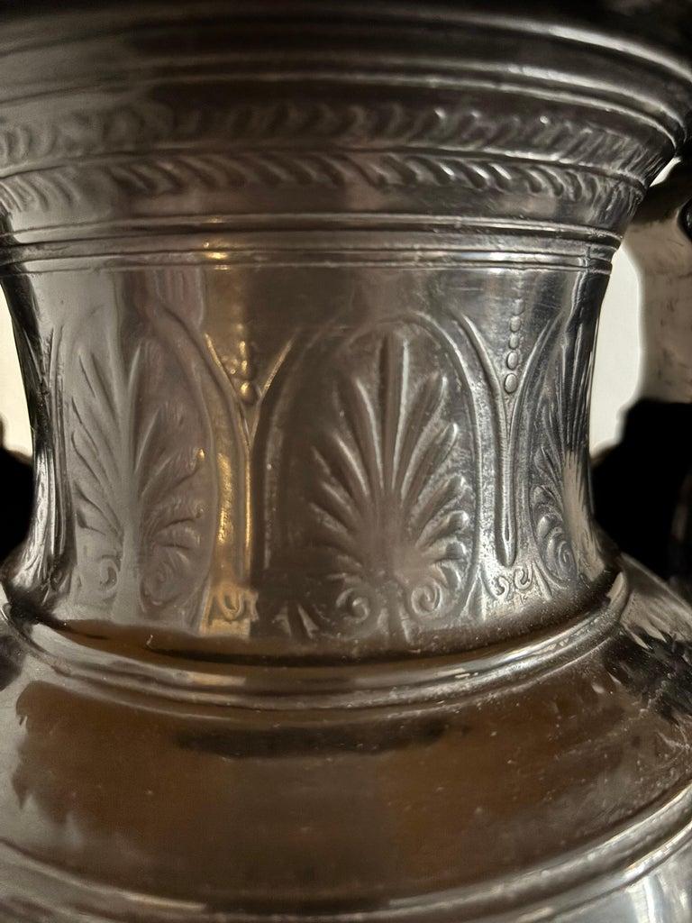 Late 20th Century Pair of Neoclassical Lamps Antique Vase Decor, Black Resin, Circa 1970, France For Sale