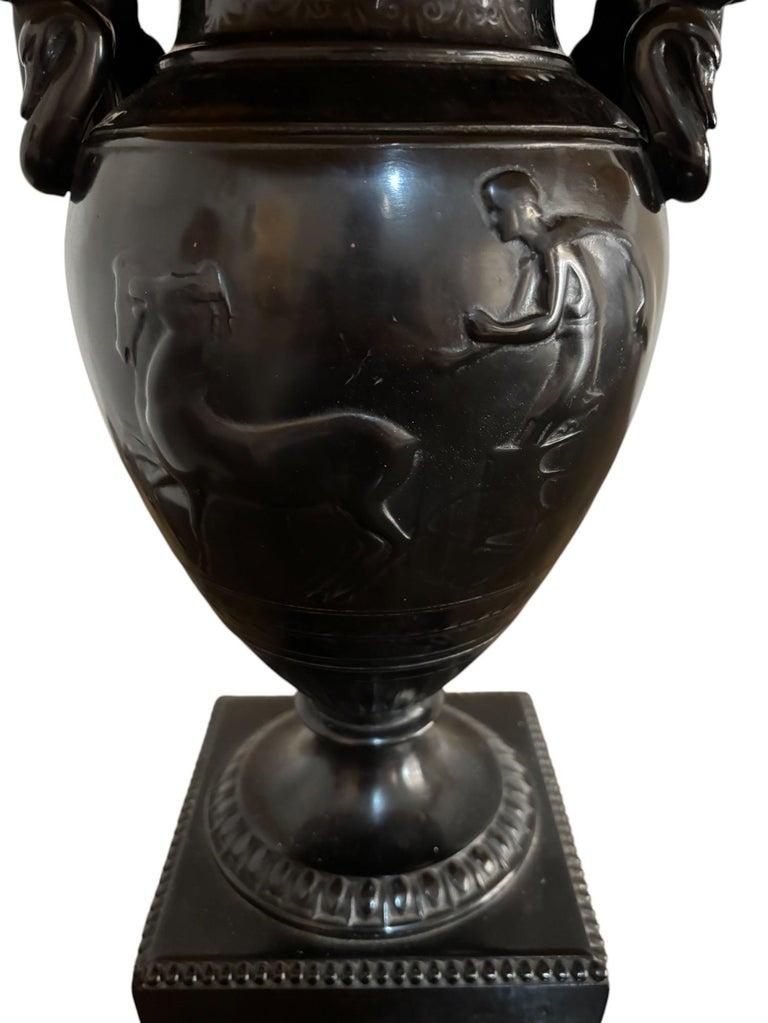 Pair of Neoclassical Lamps Antique Vase Decor, Black Resin, Circa 1970, France For Sale 1