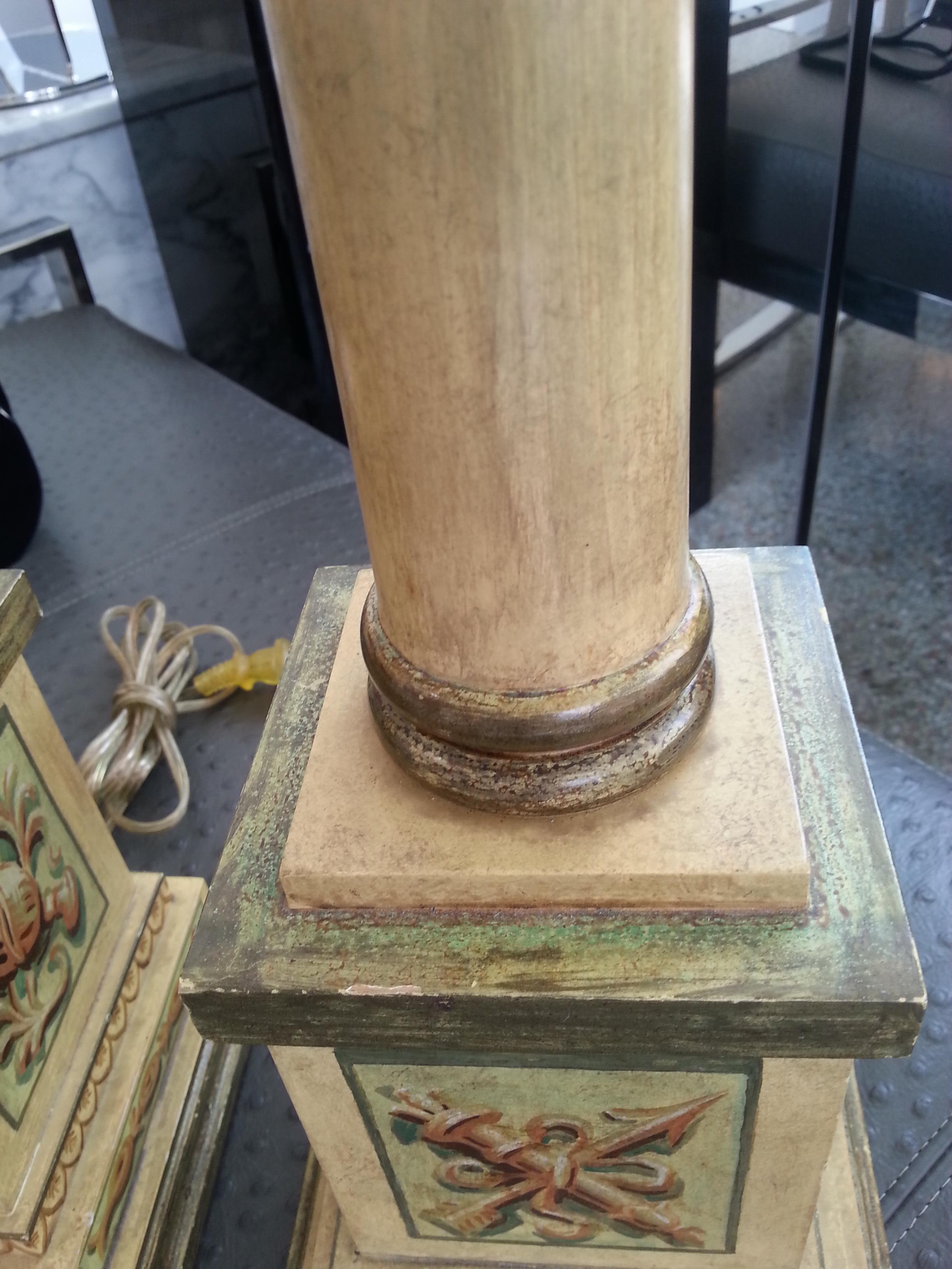 Hand-Painted Pair of Neoclassical Lamps For Sale