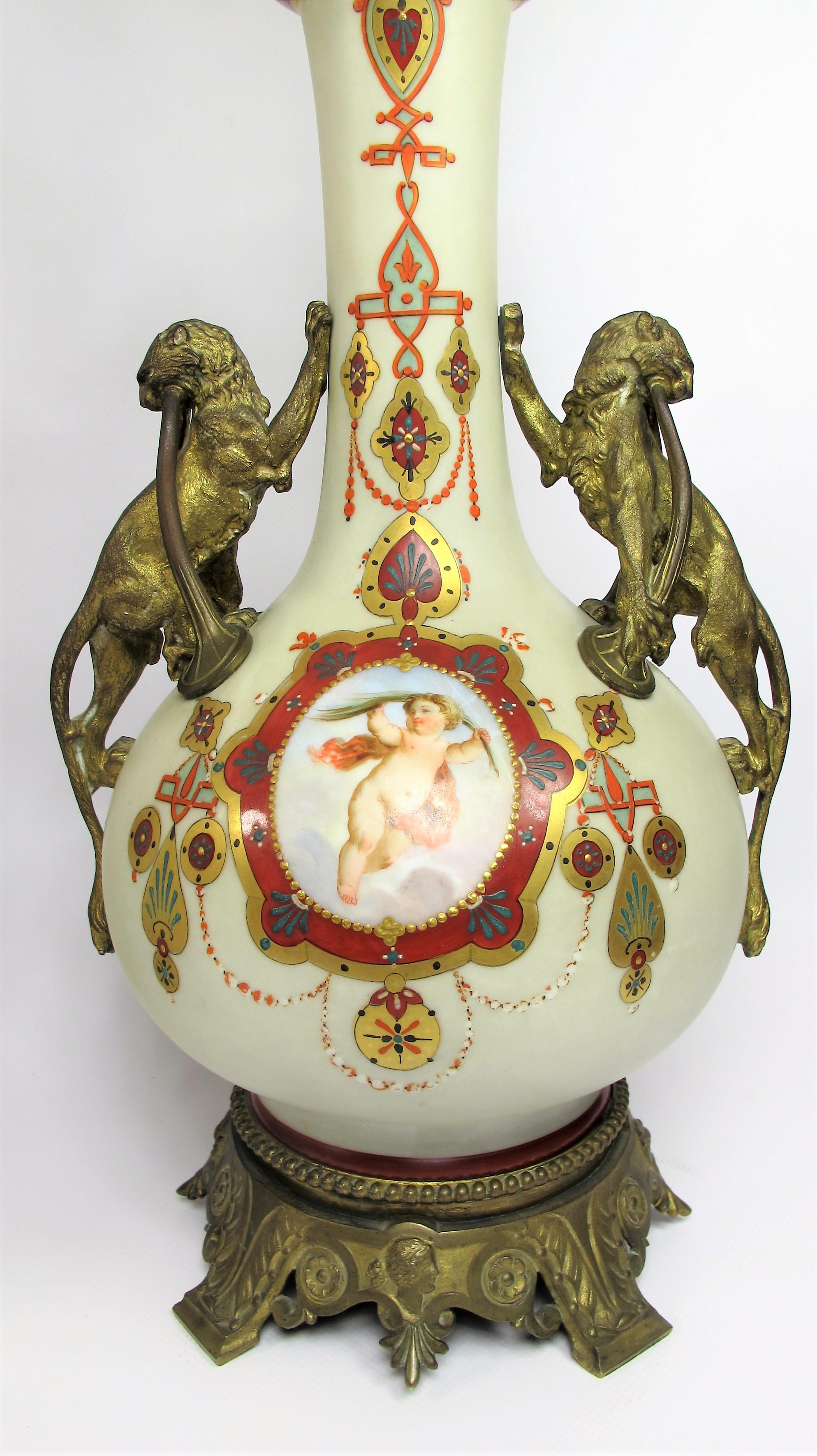 French Pair of Neoclassical Lamps in Porcelain and Bronze, 19th Century For Sale