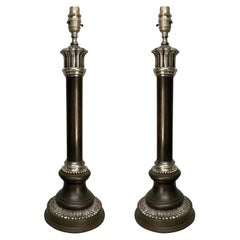 Vintage Pair Of Neoclassical Lamps In Silver & Bronze