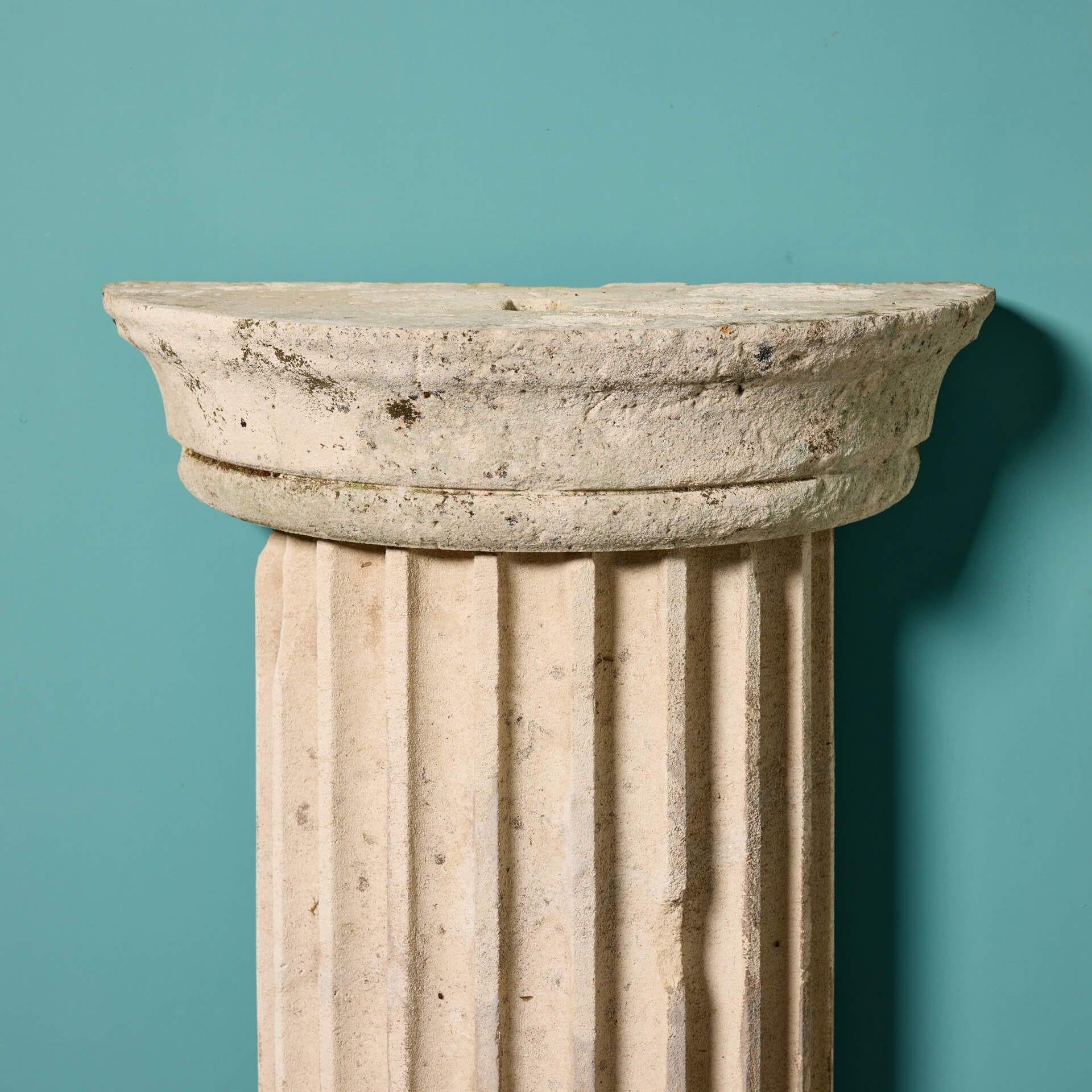 Pair of Neoclassical Limestone Column Pedestals In Fair Condition For Sale In Wormelow, Herefordshire