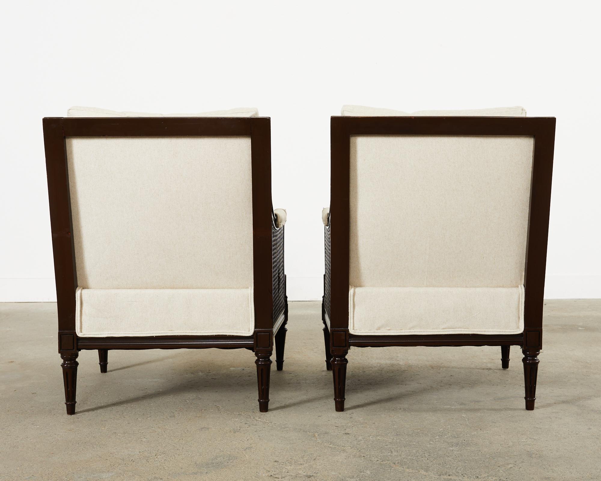 Pair of Neoclassical Louis XVI Style Caned Bergere Lounge Chairs 14