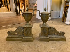 Pair of Neoclassical Louis XVI Style Gilt Bronze Fireplace Chenets, circa 1900