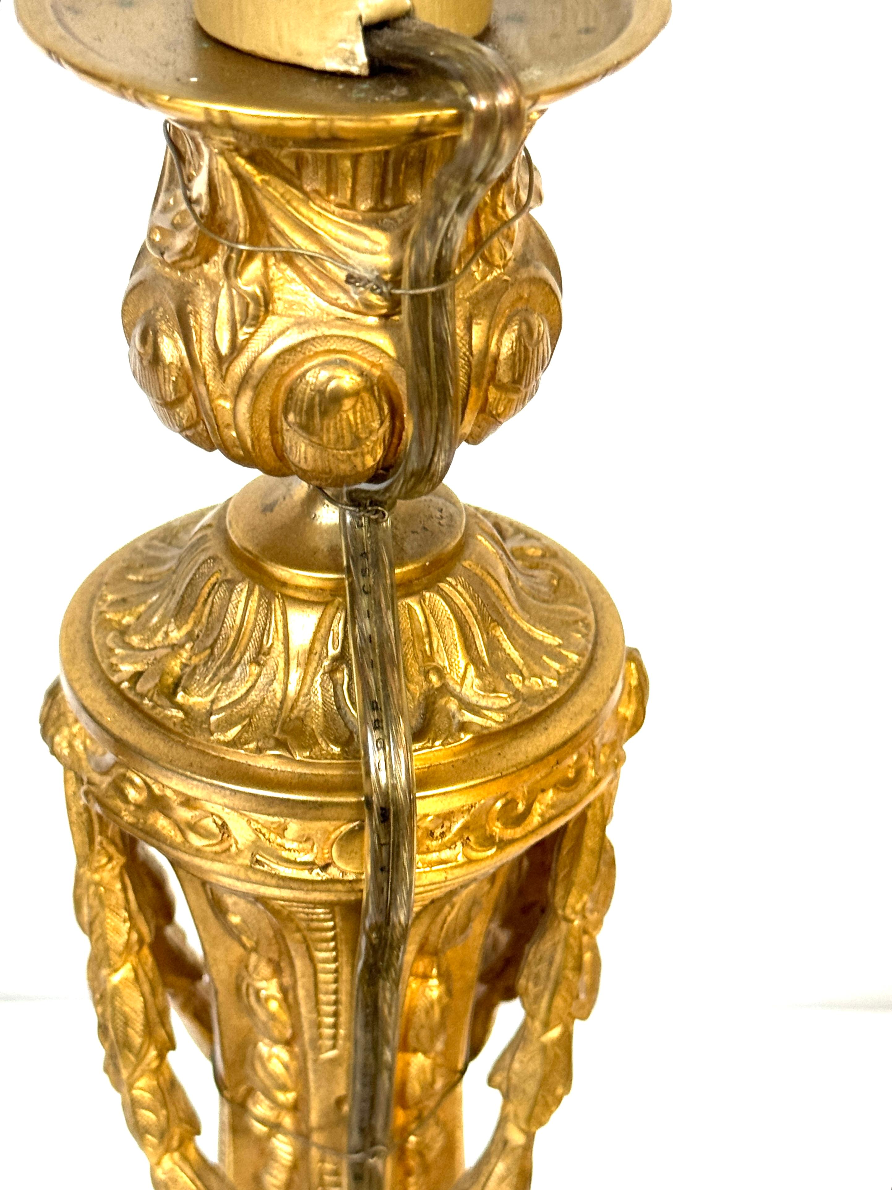 Pair of Neoclassical Louis XVI-Style Ormolu Candlesticks, Now as Lamps For Sale 4