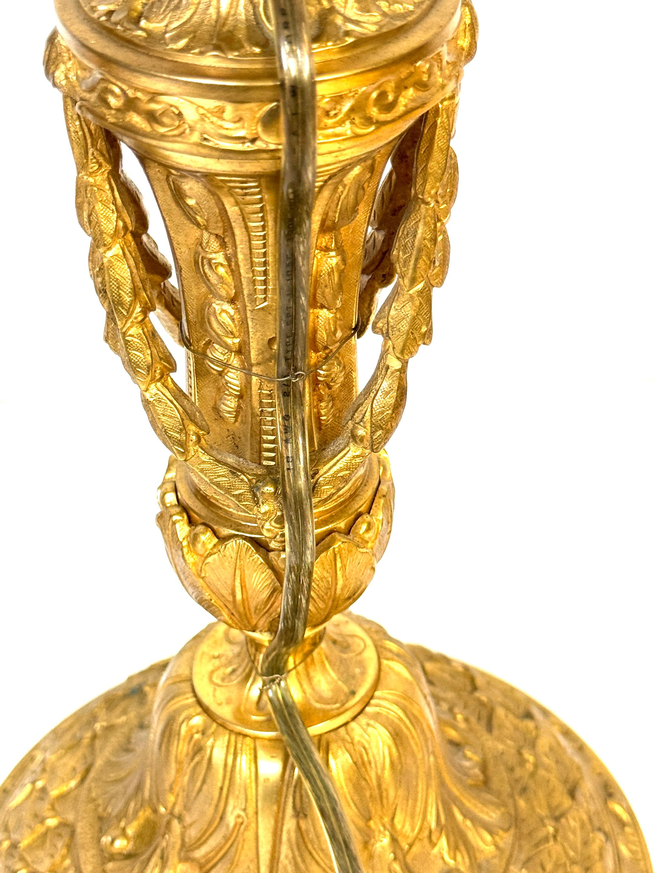 Pair of Neoclassical Louis XVI-Style Ormolu Candlesticks, Now as Lamps For Sale 5