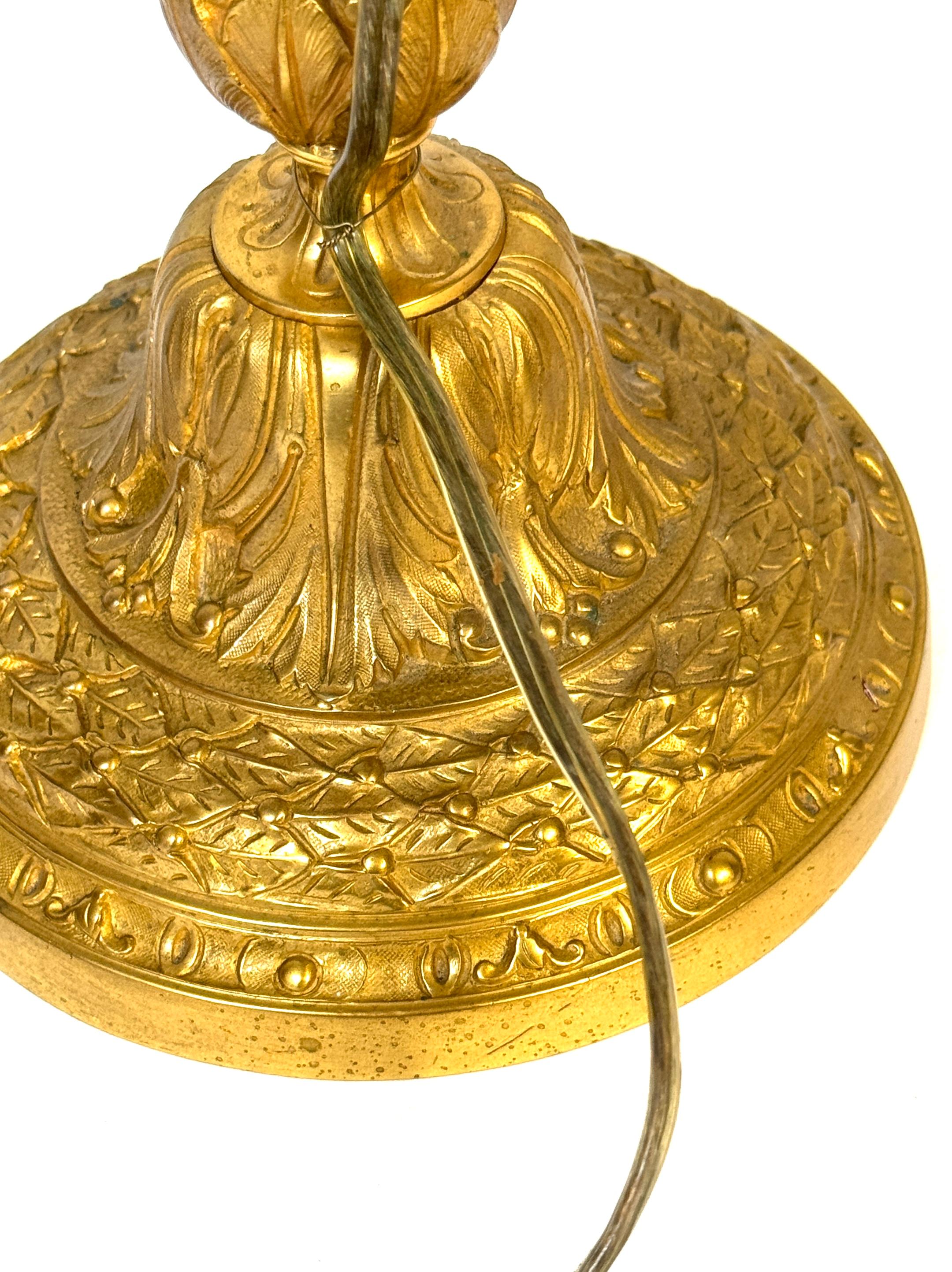 Pair of Neoclassical Louis XVI-Style Ormolu Candlesticks, Now as Lamps For Sale 6