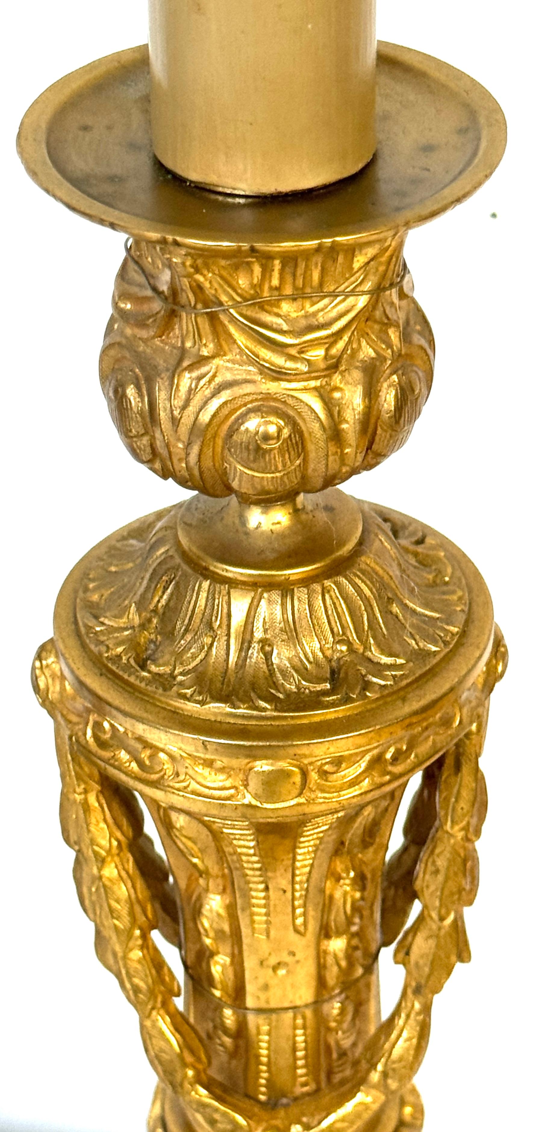 Cast Pair of Neoclassical Louis XVI-Style Ormolu Candlesticks, Now as Lamps For Sale