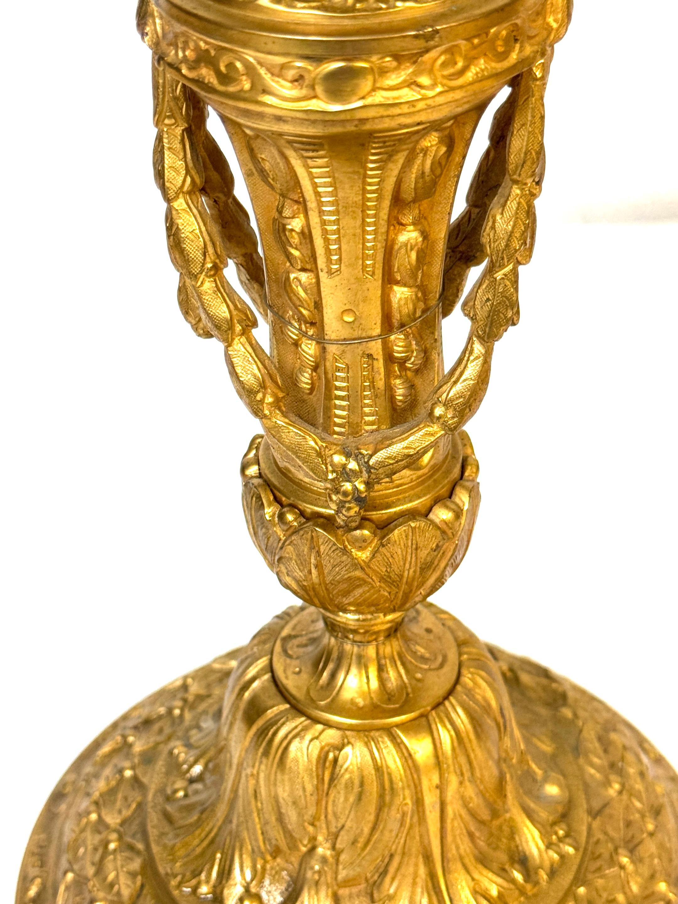 Pair of Neoclassical Louis XVI-Style Ormolu Candlesticks, Now as Lamps In Good Condition For Sale In West Palm Beach, FL