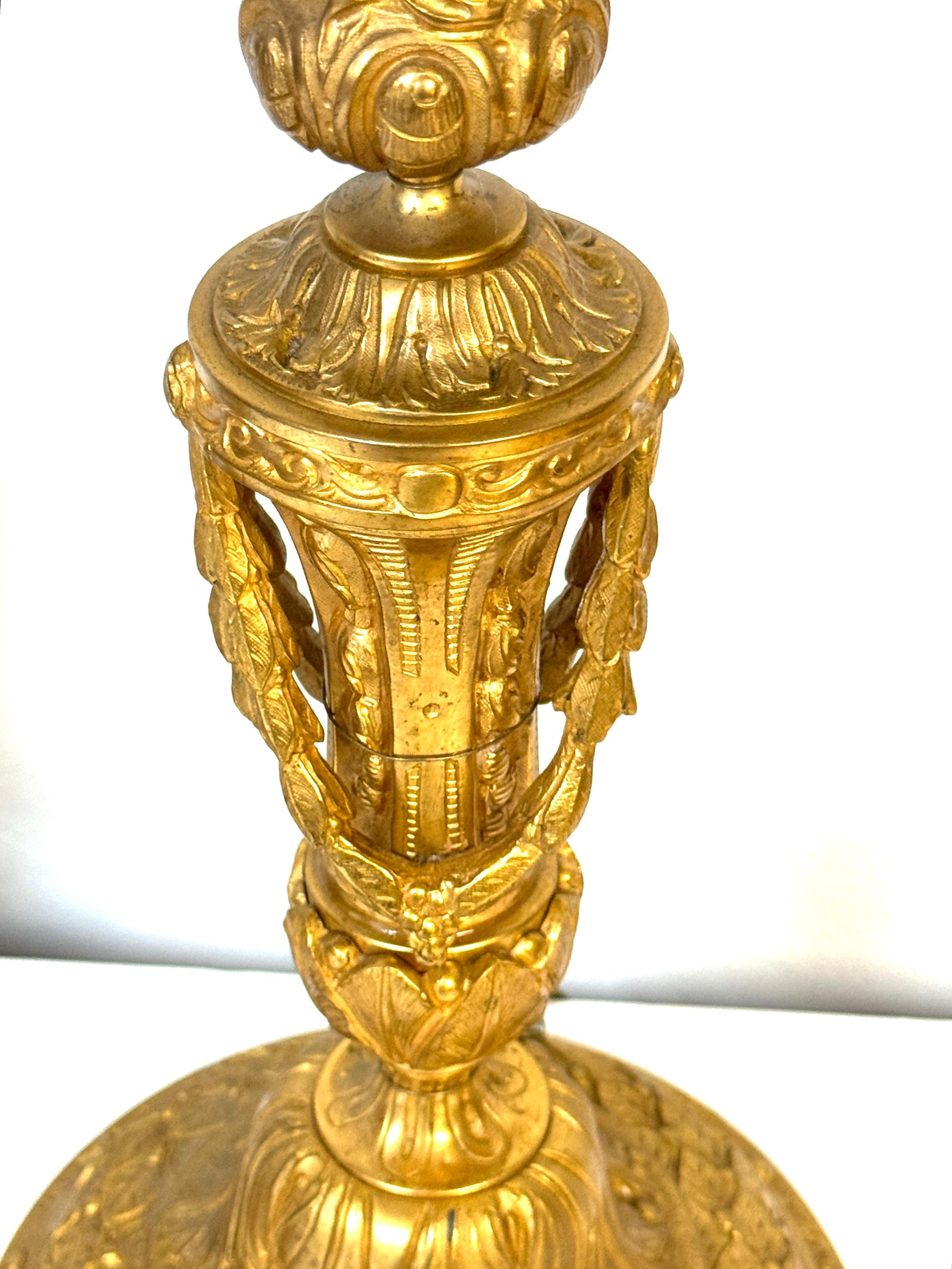 19th Century Pair of Neoclassical Louis XVI-Style Ormolu Candlesticks, Now as Lamps For Sale