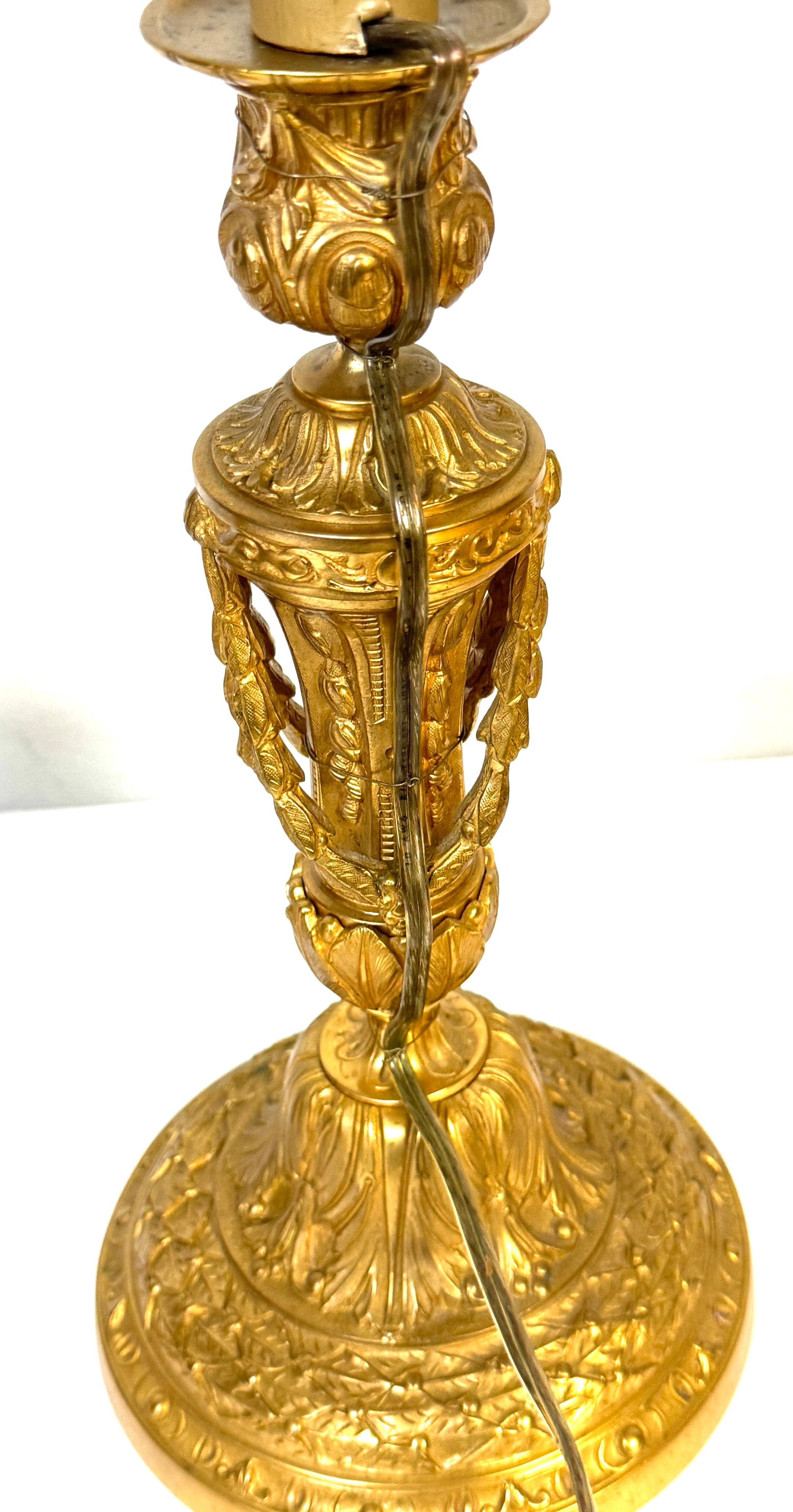Pair of Neoclassical Louis XVI-Style Ormolu Candlesticks, Now as Lamps For Sale 3
