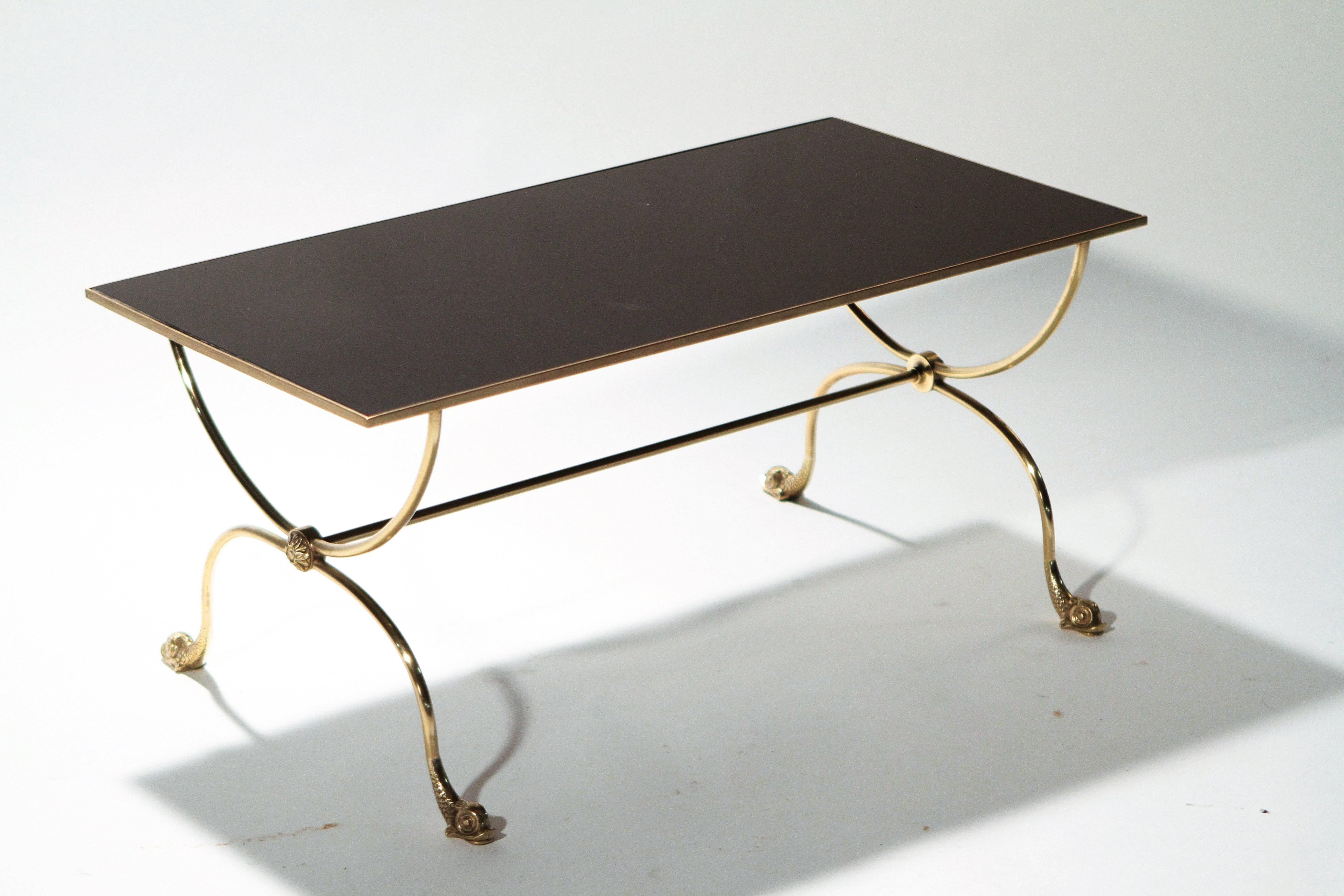 Brass Pair of Neoclassical Maison Jansen Coffee Tables, 1970s