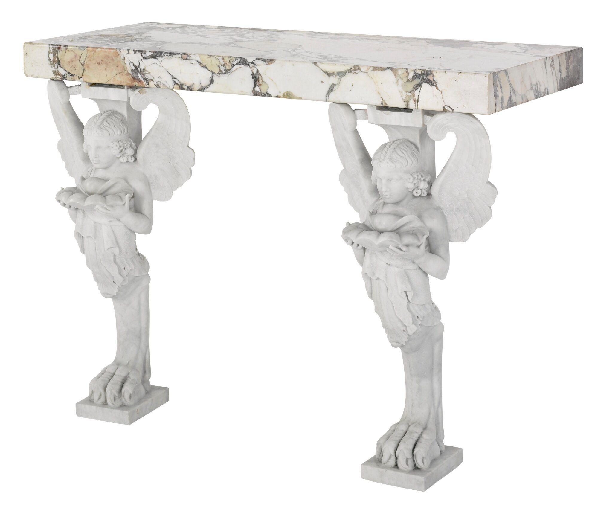 Italian Pair of Neoclassical Marble Console Tables