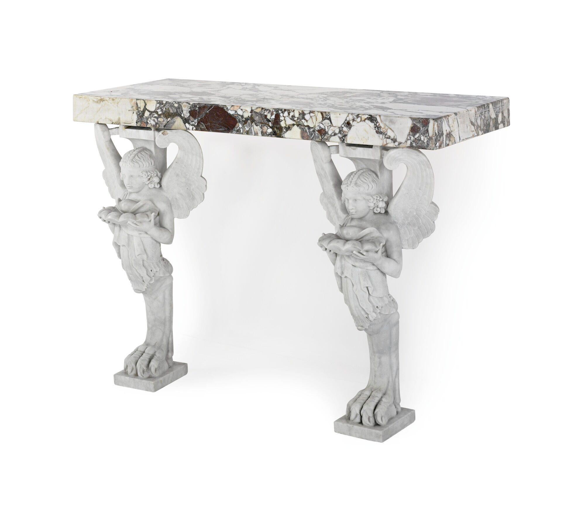 Pair of Neoclassical Marble Console Tables In Good Condition In Essex, MA