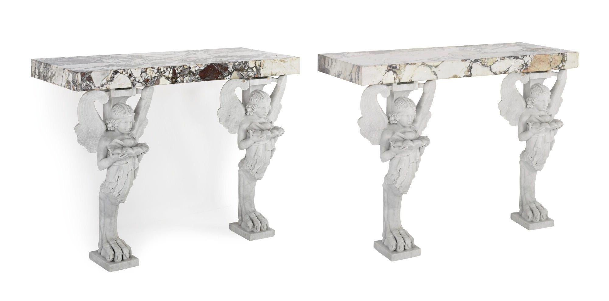 20th Century Pair of Neoclassical Marble Console Tables