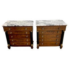 Pair of Neoclassical Marble Top and Brass Mounted Nightstands/ Chests