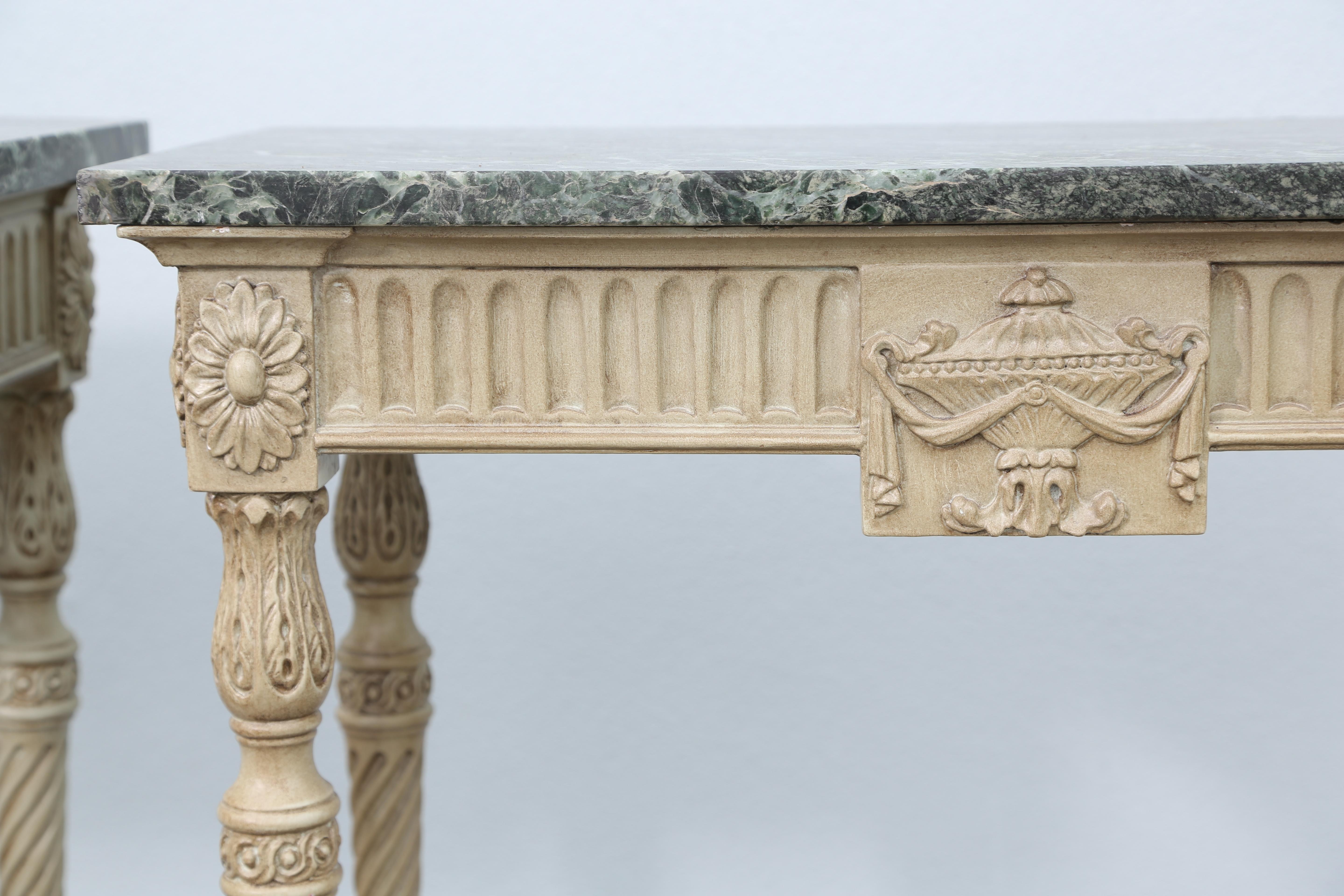 Pair of Neoclassical Marble Top Consoles 1
