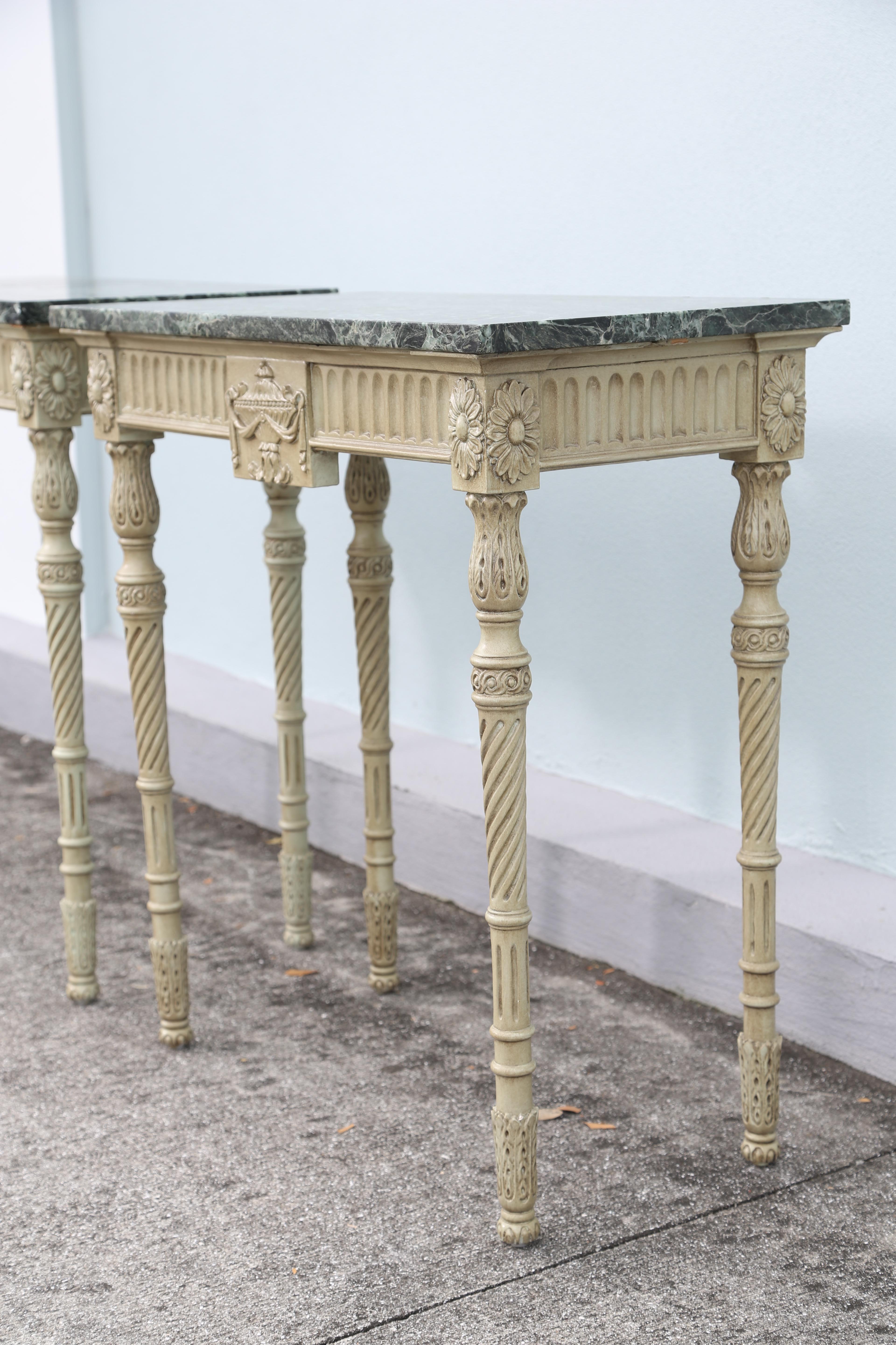 Pair of Neoclassical Marble Top Consoles 2