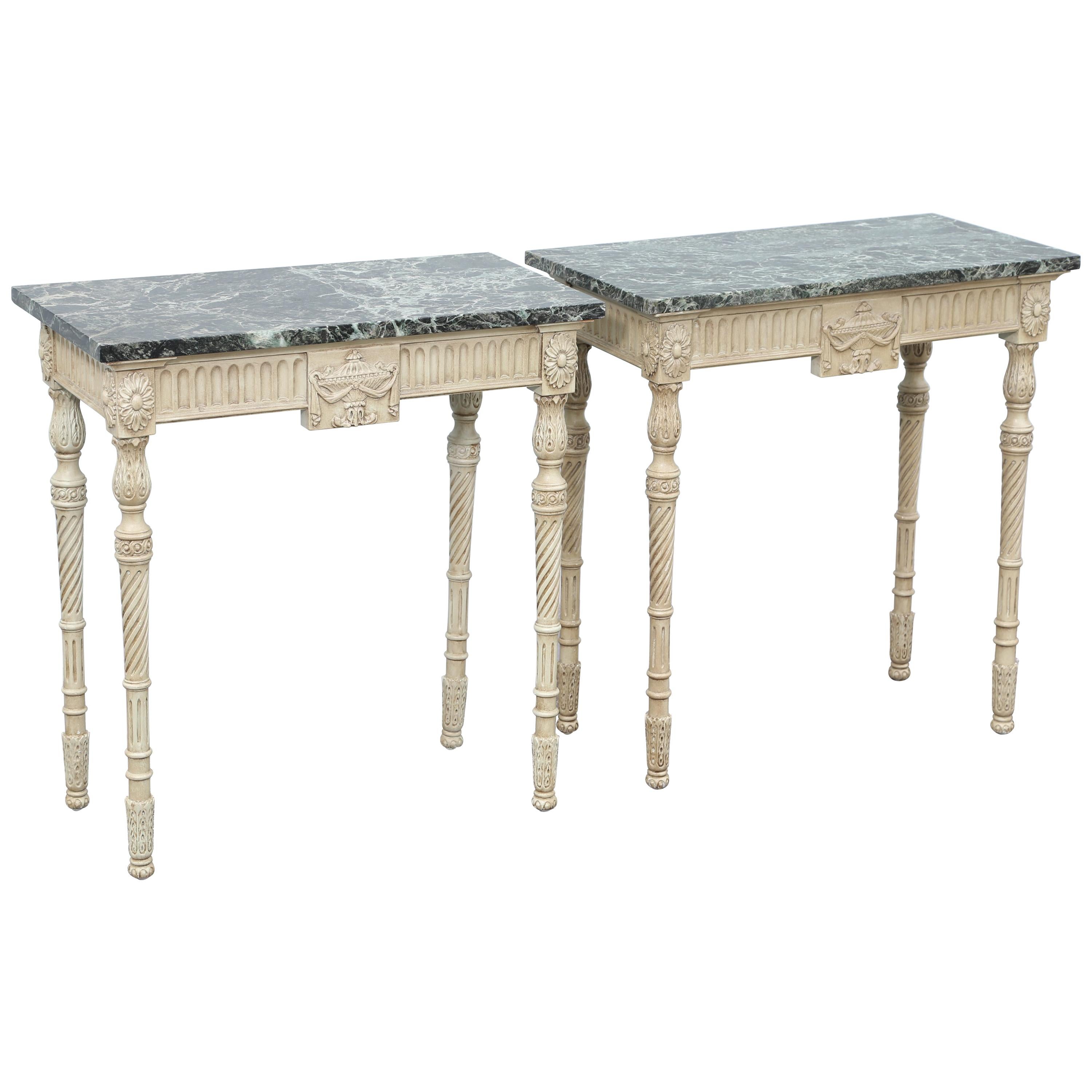 Pair of Neoclassical Marble Top Consoles