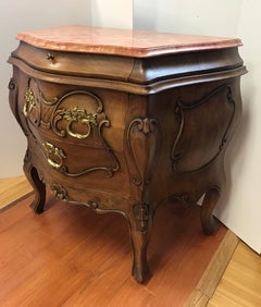 Pair of Neoclassical Marble-Top Three-Drawer Nightstands Bombe Chests