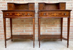 Pair of Neoclassical Marquetry Bedside Tables with Drawers and Upper Compartment