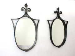 Pair of Neoclassical Oval Mirrors in Hand Forged Silvered Iron, Spain 1940