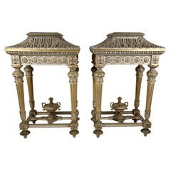 Pair of Neoclassical Painted and Gilded Pedestals or Plant Stands
